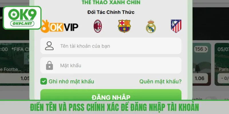 Điền tên và pass chính xác để đăng nhập tài khoản
