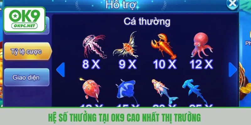 Hệ số thưởng tại OK9 cao nhất thị trường 