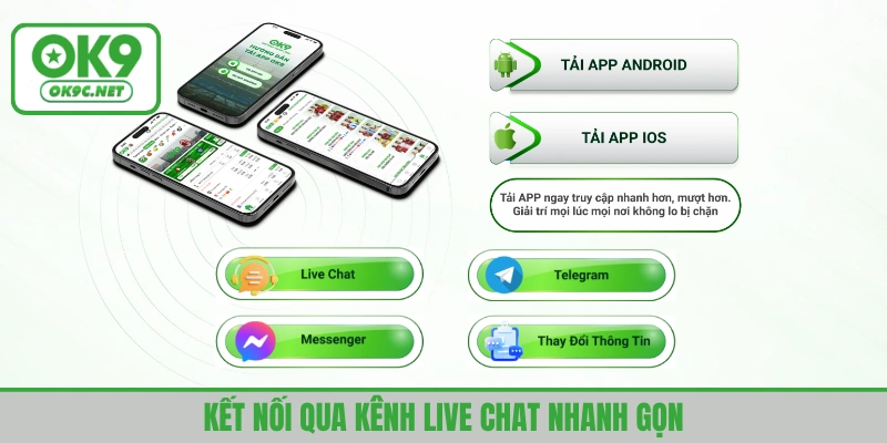 Kết nối với nền tảng qua kênh live chat phản hồi nhanh chóng