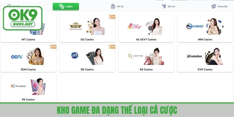Nhiều trò chơi khác được tích hợp trong kho game OK9